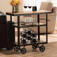 Baxton Studio CA-1130 (YLX-9050) Kennedy Rustic Industrial Style Antique Black Textured Finished Metal Distressed Wood Mobile Serving Cart
